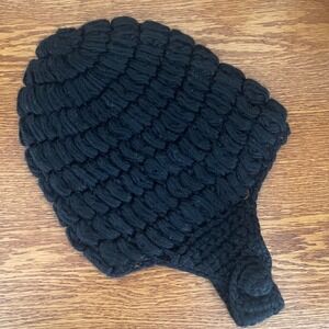 Vintage wool Beanie Hat Alpine Crafts Chunky Knit Made in Italy Black Chin Strap